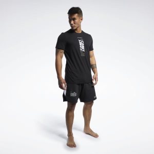 Koszulki Męskie Reebok Combat Wordmark Czarne PL 02YJMHN